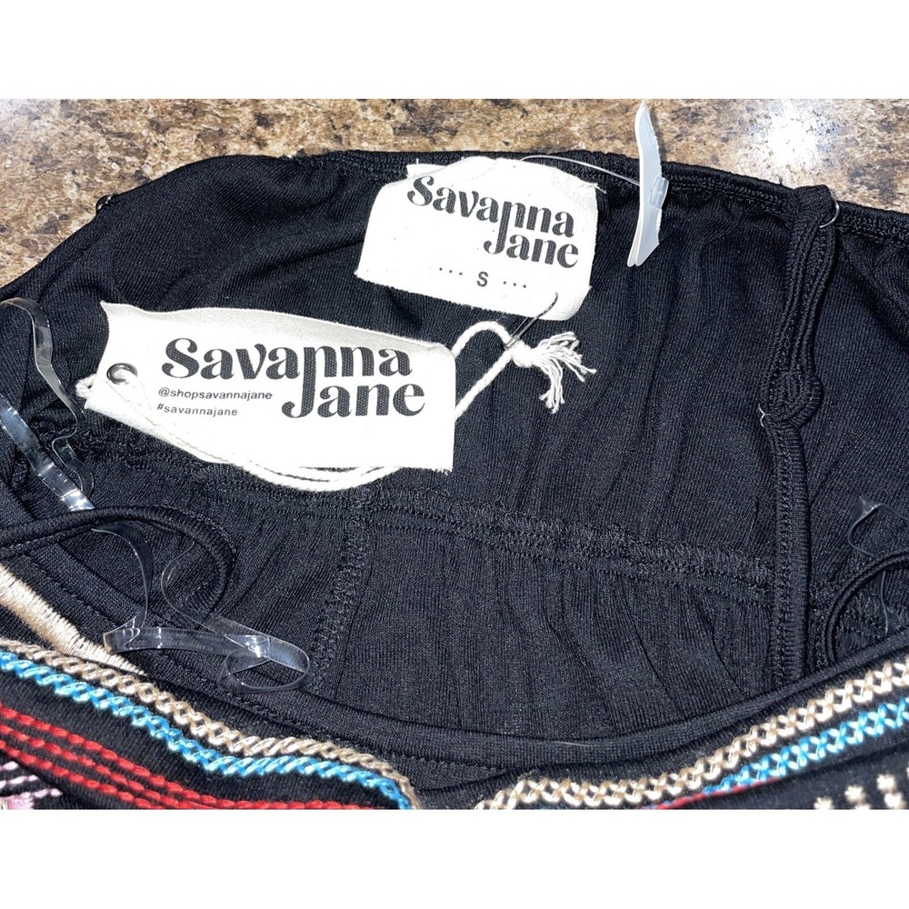 Savanna Jane Aztec Spaghetti Strap Tank Top Embroidered Boho Black Unique Sz SM - Picture 13 of 13